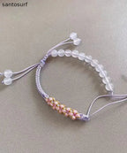 Handmade Green Weave Five Peach Blossoms Tassel Charm Bracelet
