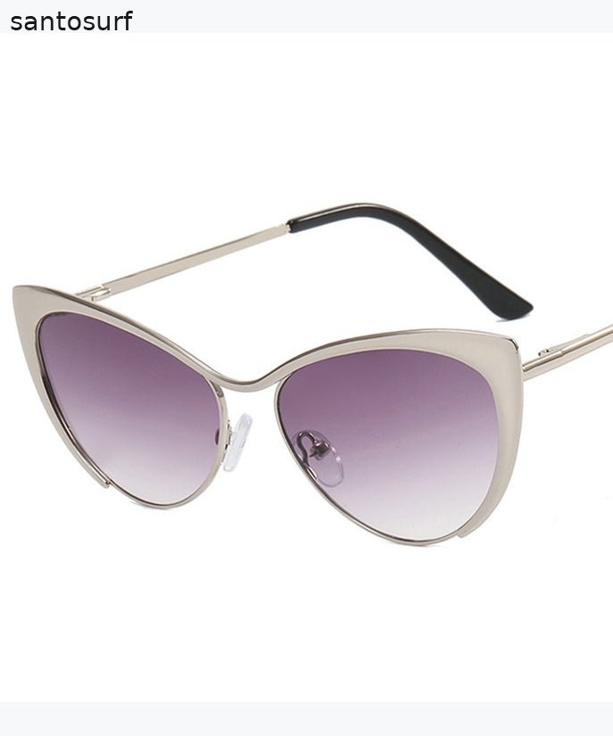 Retro Silver Edge Gradient Tea Metal Cat Eye Sunglasses
