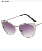 Retro Silver Edge Gradient Tea Metal Cat Eye Sunglasses