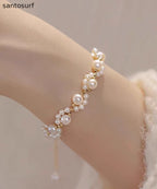 Cute White 14K Gold Pearl Charm Bracelet