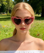 Boho Red Metal Zircon Heart-Shape Sunglasses