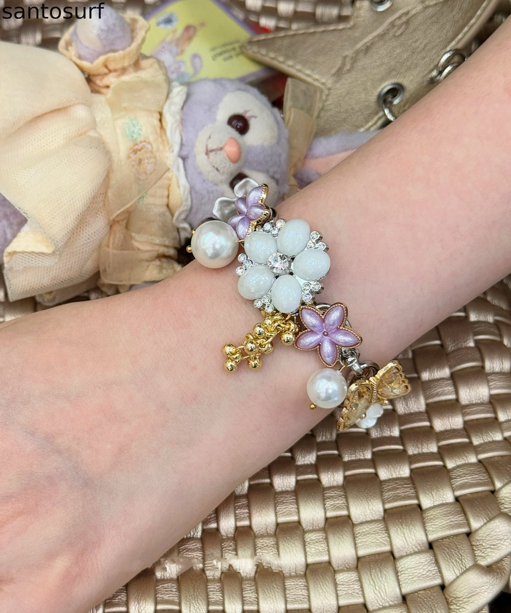 Fashion Floral Pearl Butterfly Adjustable Alloy Bracelet