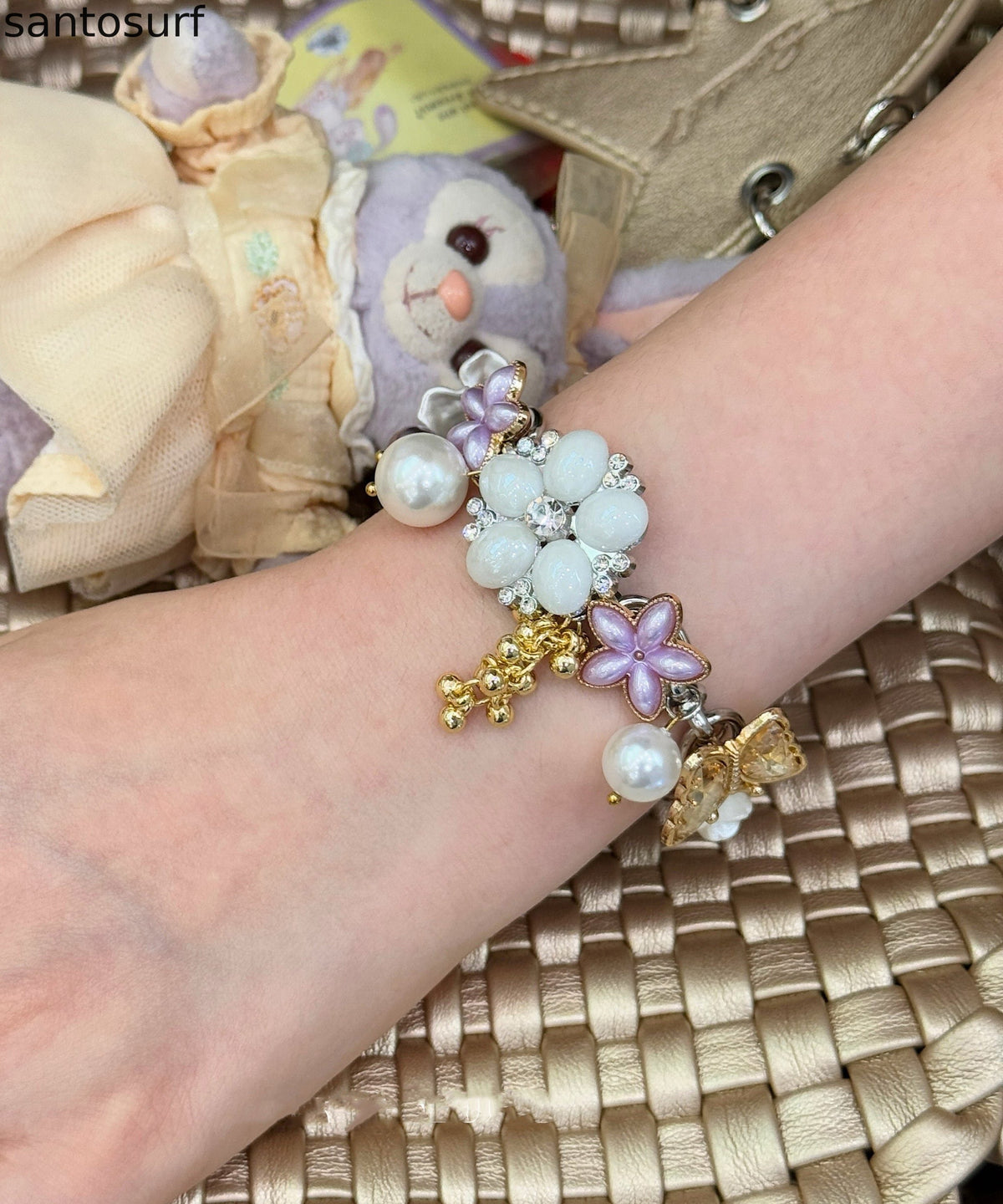 Fashion Floral Pearl Butterfly Adjustable Alloy Bracelet