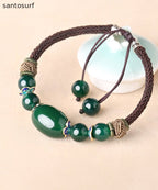Handmade Blackish Green Hand Knitting Agate Cloisonne Charm Bracelet