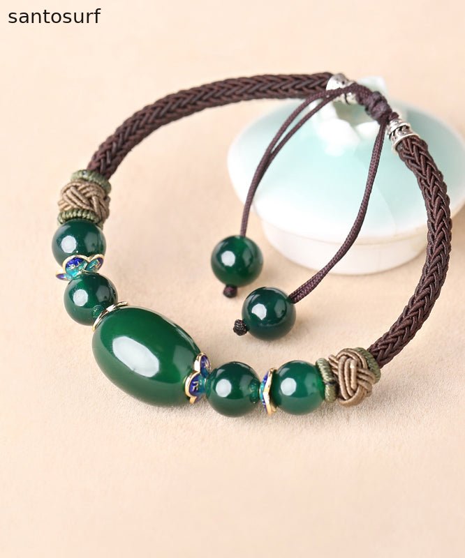 Handmade Blackish Green Hand Knitting Agate Cloisonne Charm Bracelet
