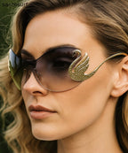 European And American Grey Frameless Integrated Sunglasses