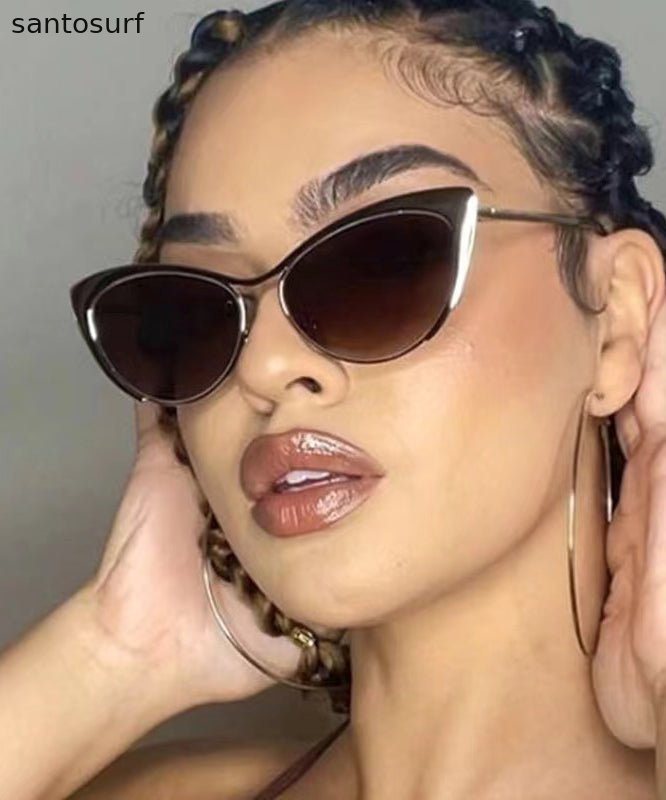 Retro Silver Edge Gradient Tea Metal Cat Eye Sunglasses