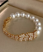 Classic Silver Blossoms Zircon Pearl Bracelet