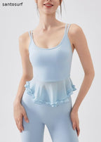 Hot Navy Ruffled Patchwork Sexy Sports Bra