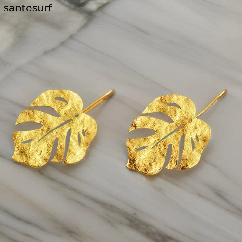 Golden Monstera Leaf Earrings