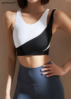 Luxury Black White Colorblock O-Neck Bra Crop Top