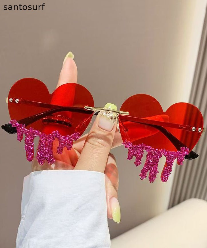 Novelty Black Metal Zircon Love Tear Frameless Sunglasses