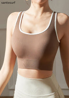 Hot Coffee Striped Patchwork Sports Bra