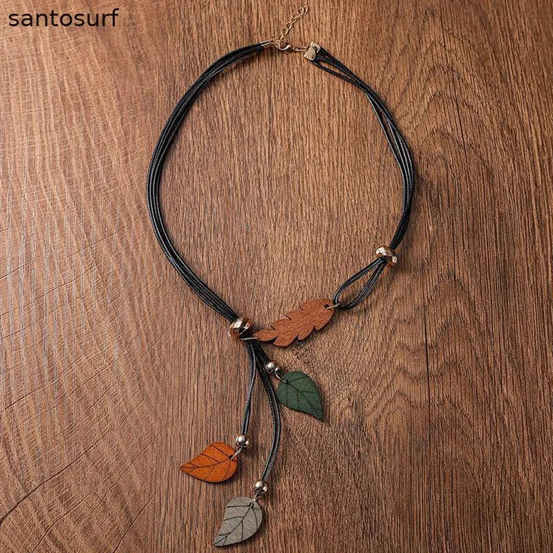 Autumn Leaves Boho Pendant Necklace