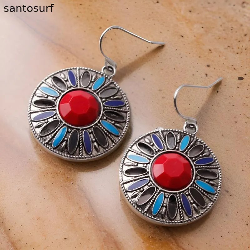 Antique Bronze with Orange/Blue Boho Chic Statement Earrings