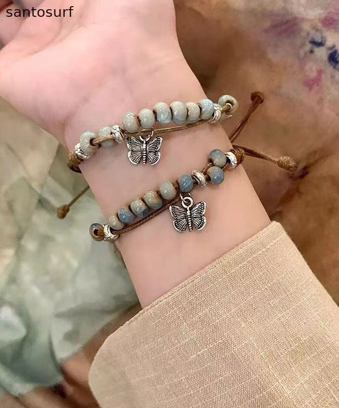 Casual Alloy Weaving Ceramic Butterfly Charm Bracelet Two Piece Set