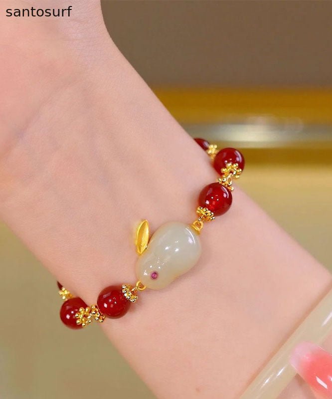 Style Red Jade Rabbit Pearl Charm Bracelet