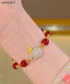 Style Red Jade Rabbit Pearl Charm Bracelet