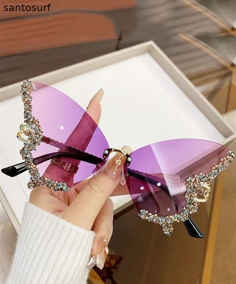 Modern Dark Grey Metal Zircon Butterfly UV Protection Sunglasses