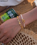 Chic Zircon Double-layer Metal And Pearl Bracelet Two Pieces Set