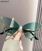Stylish Yellow Metal Zircon Butterfly Sunglasses