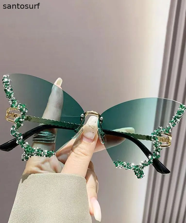 Stylish Yellow Metal Zircon Butterfly Sunglasses