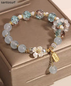 Art Light Purple Crystal Chalcedony Floral Tassel Charm Bracelet