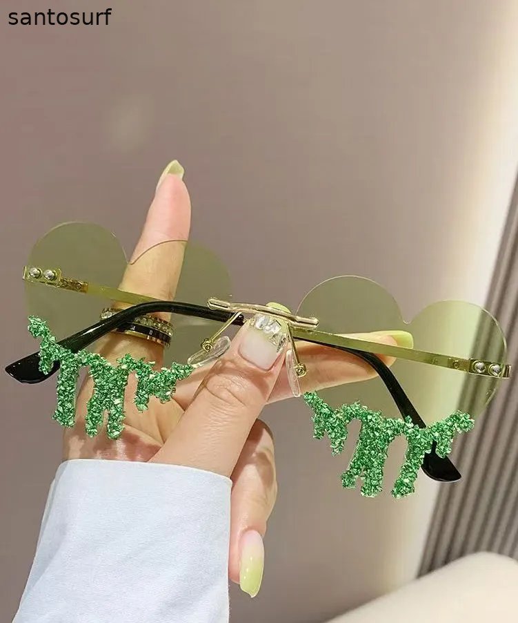 Novelty Black Metal Zircon Love Tear Frameless Sunglasses