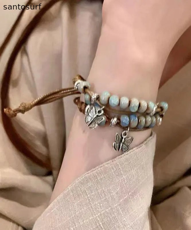 Casual Alloy Weaving Ceramic Butterfly Charm Bracelet Two Piece Set
