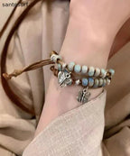 Casual Alloy Weaving Ceramic Butterfly Charm Bracelet Two Piece Set