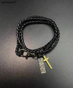 Retro Layering Braided Rope Stainless Steel Charm Bracelet