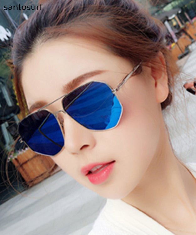 Style Blue Round Face Polarized Anti UV Sunglasses For Women