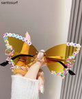Beautiful Yellow Metal Butterfly Floral Sunglasses