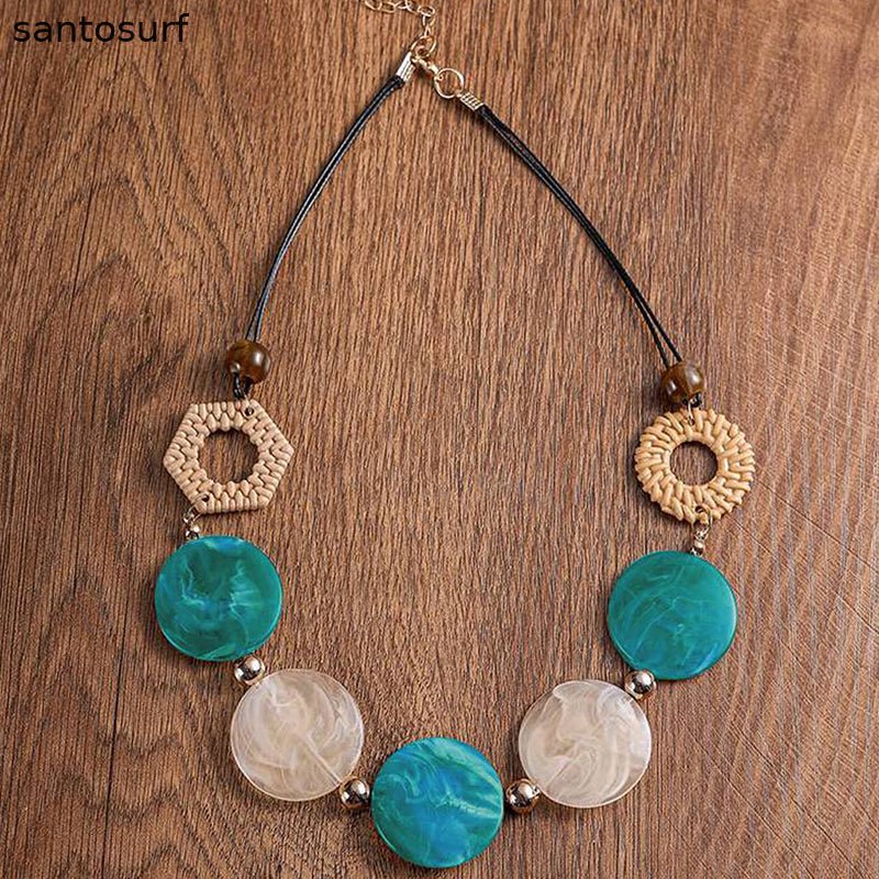 Rattan Acrylic Disc Necklace