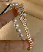 Classic Silver Blossoms Zircon Pearl Bracelet