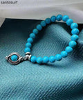 Simple Blue Stainless Steel Turquoise Charm Bracelet