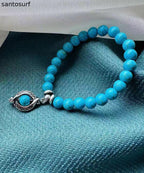 Simple Blue Stainless Steel Turquoise Charm Bracelet