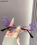 Vogue Coffee Metal Zircon Flame Party Sunglasses