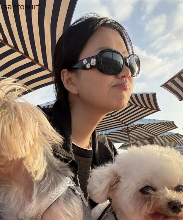 Light Luxury Camellia Oval Frame Sunglasses