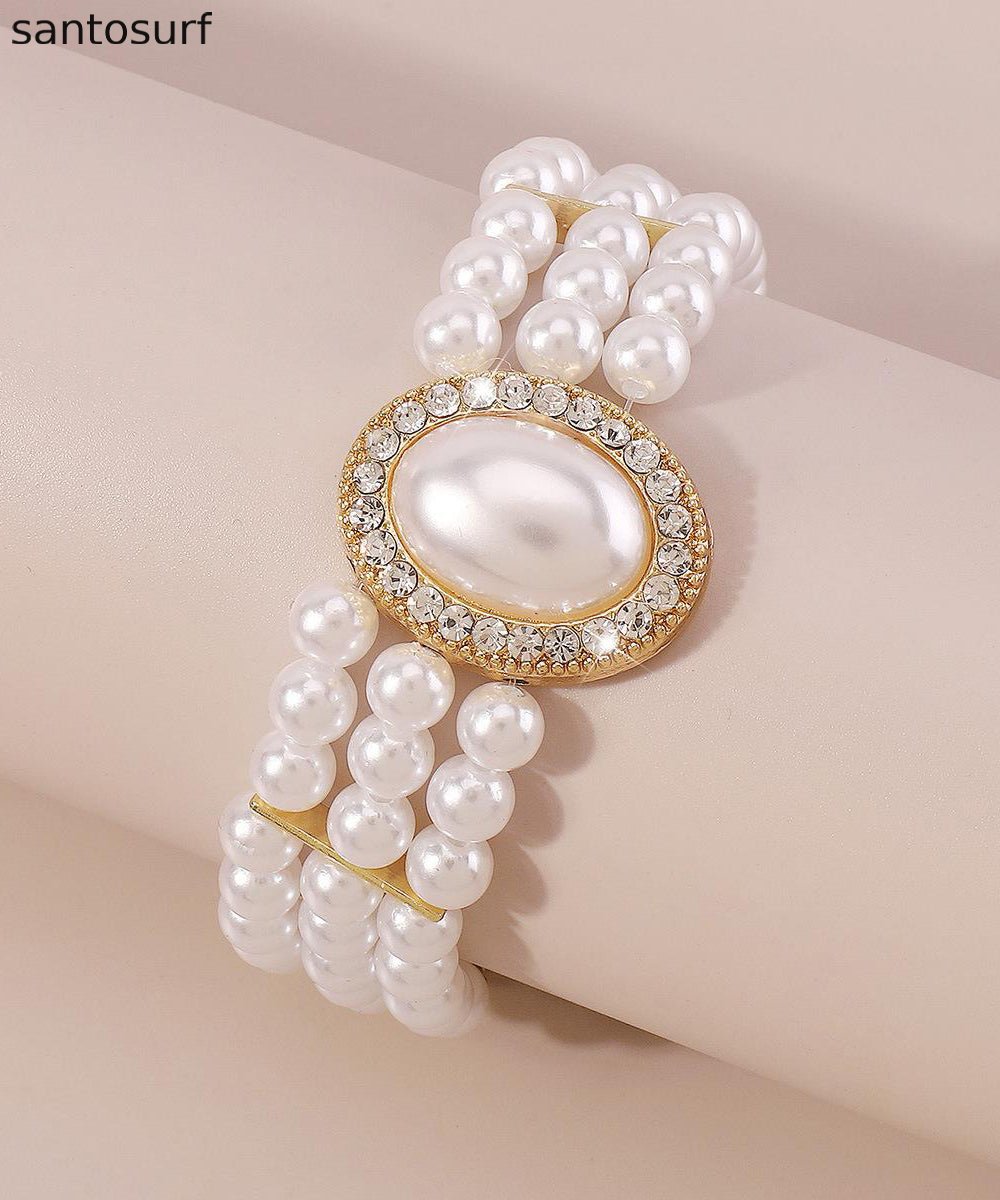 Elegant Gold Copper Alloy Pearl Zircon Resin Tassel Chain Bracelet