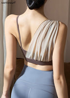 Trendy Brown Tulle Patchwork Solid Sports Bras