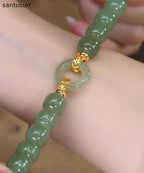 Boutique Green Alloy Jade Ping An buckle Chain Bracelet