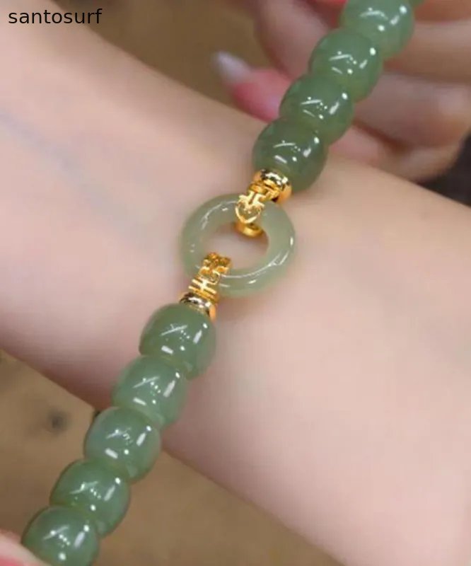 Boutique Green Alloy Jade Ping An buckle Chain Bracelet