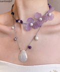 Floral Purple Pearl Shell Alloy Two Piece Set Pendant Necklace