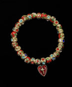 Vintage Red Acrylic Stringing Beads Zircon Alloy Charm Bracelet