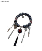 Boutique  Black Sterling Silver Crystal Gem Stone Tassel Charm Bracelet