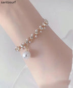Stylish Gold Copper Alloy Zircon Pearl Charm Bracelet