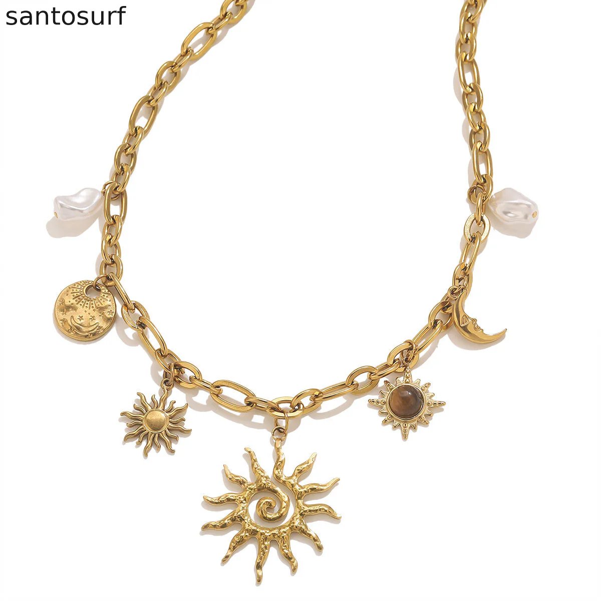 Golden Sun & Moon Charm Necklace
