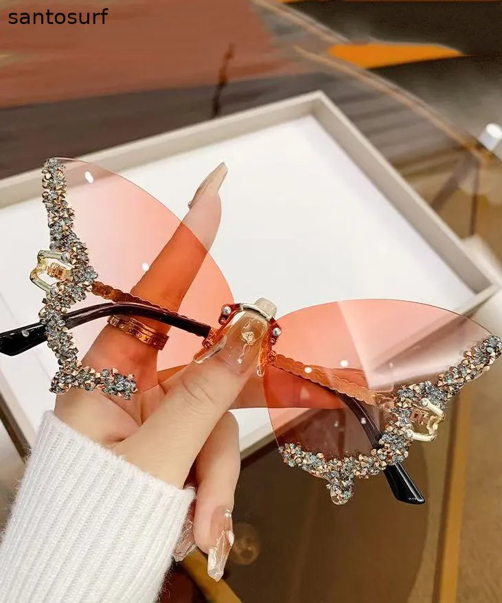 Modern Dark Grey Metal Zircon Butterfly UV Protection Sunglasses