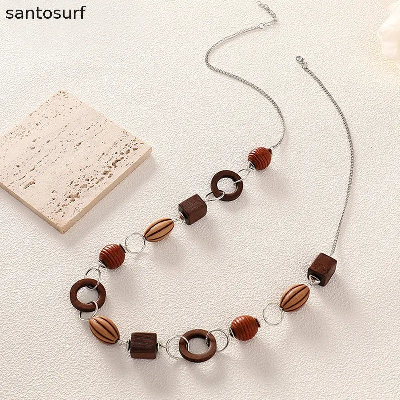 Vintage Wooden Handmade Beaded Necklace